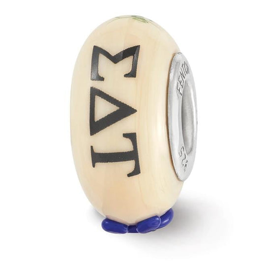 Finest Gold Sterling Silver Reflections Hand Painted Sigma Delta Tau Fenton Glass Bead