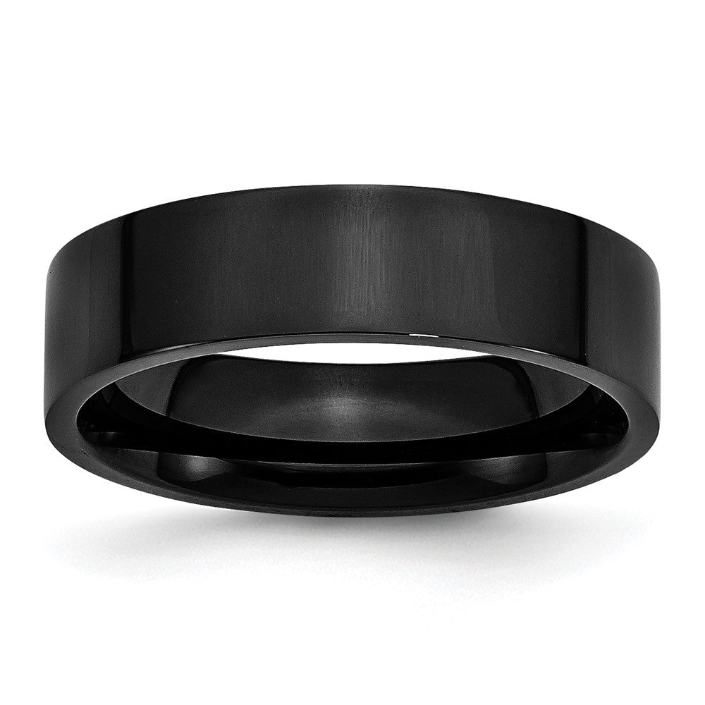 Stainless Steel 6mm Black IP-plated Polished Flat Band Size - 9.5
