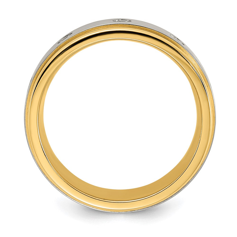 Titanium Polished w/Brushed Center Yellow IP-plated CZ 8.00mm Band Size - 10.5