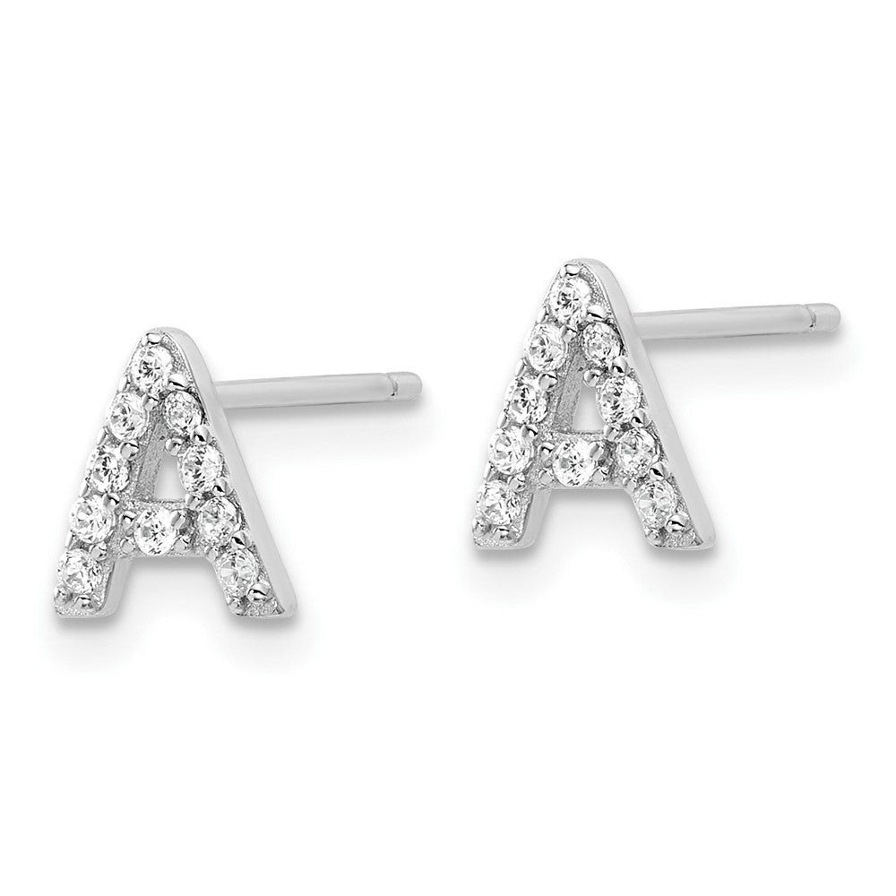 Cheryl M Sterling Silver Rhodium-plated Polished Letter A CZ Initial Post Earrings