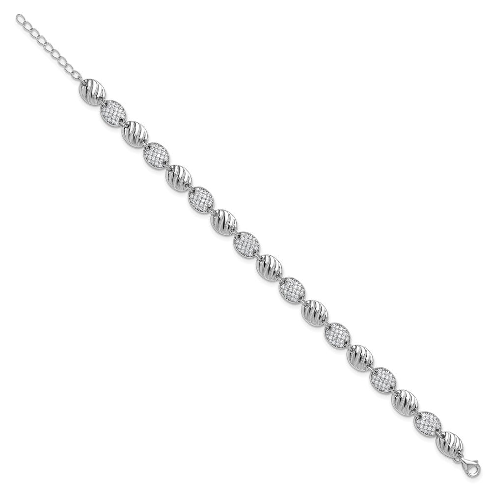 Cheryl M Sterling Silver Rhodium-plated Polished and Grooved CZ Ovals with 1 Inch Extension Bracelet 8 inches