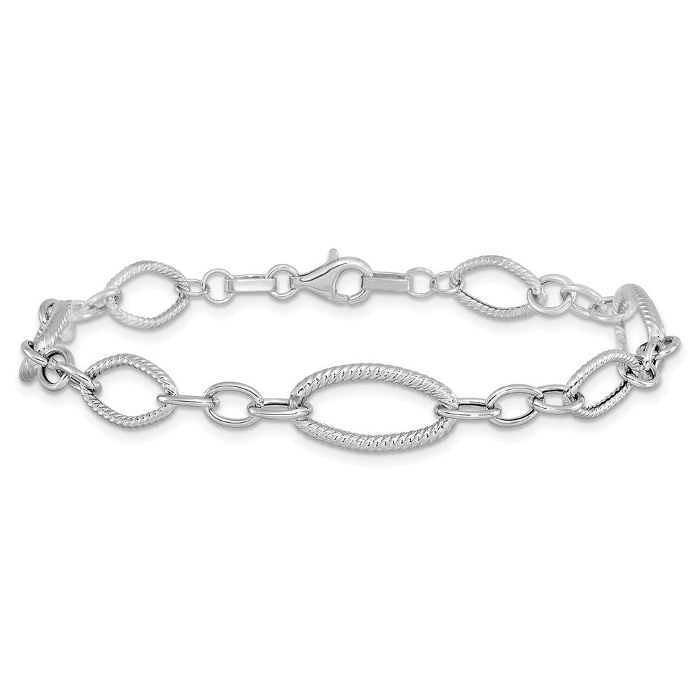 14K White Gold Polished and Textured Link Bracelet 7.5  inches