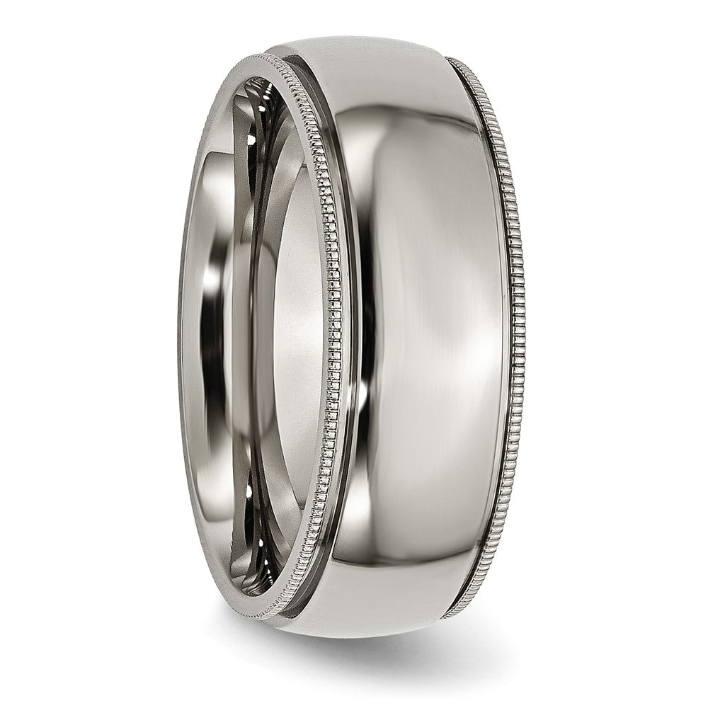 Titanium Polished 8mm Grooved and Beaded Edge Band Size - 11