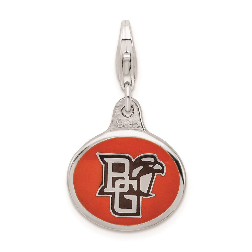 Amore La Vita Sterling Silver Rhodium-plated Polished Enameled Bowling Green University Charm with Fancy Lobster Clasp