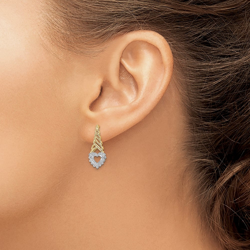 14K w/Rhodium Heart Yellow Cone Post Earrings