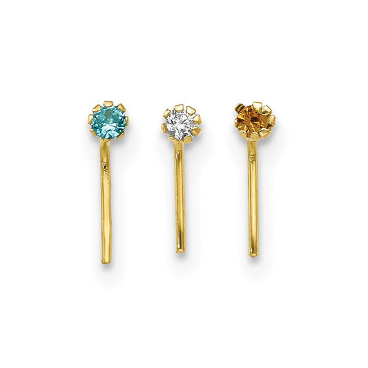 10k 1.5mm Set Of 3 CZ Nose Studs