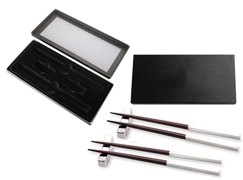 Natico Wood Chopsticks With Rests Honey/Silver 60-603SET