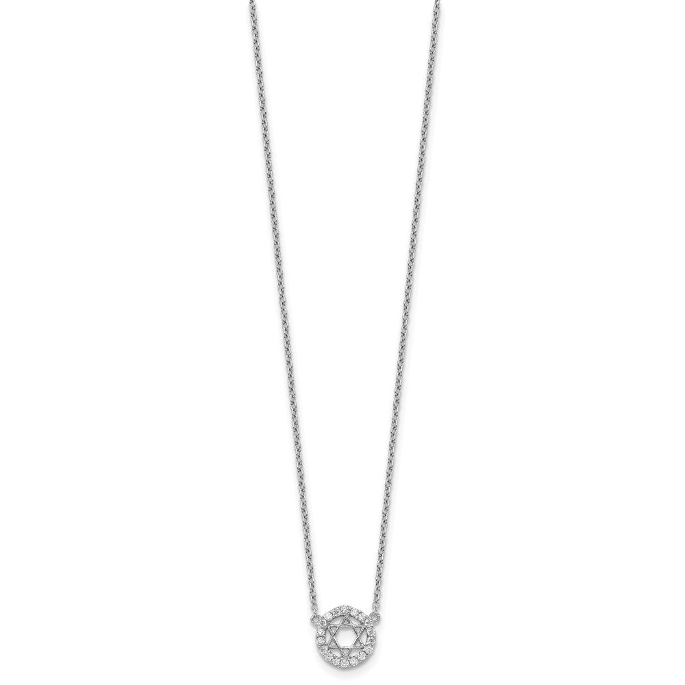 Sterling Silver Rhodium-plated CZ Star of David w/ 2in ext. Necklace 15.5 Inches