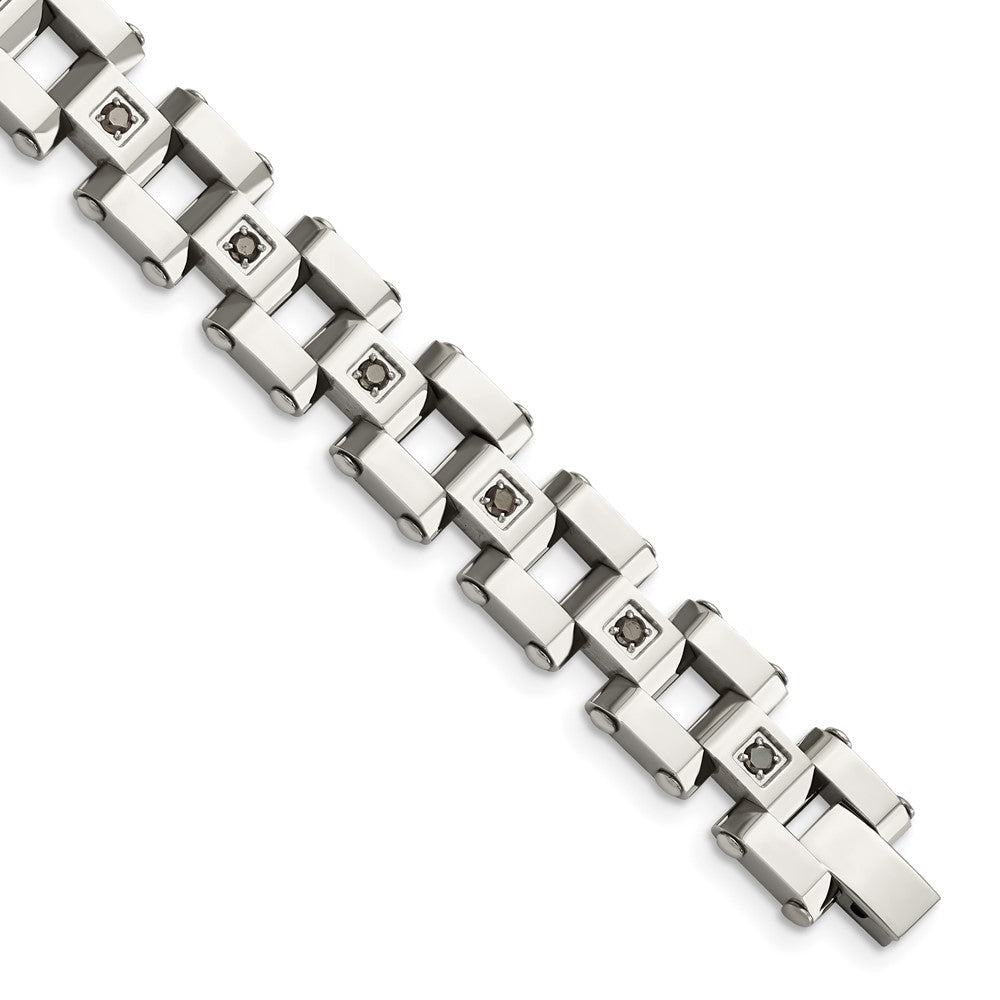 Stainless Steel Polished with Black Diamonds 8.5in Bracelet 8.5 inches