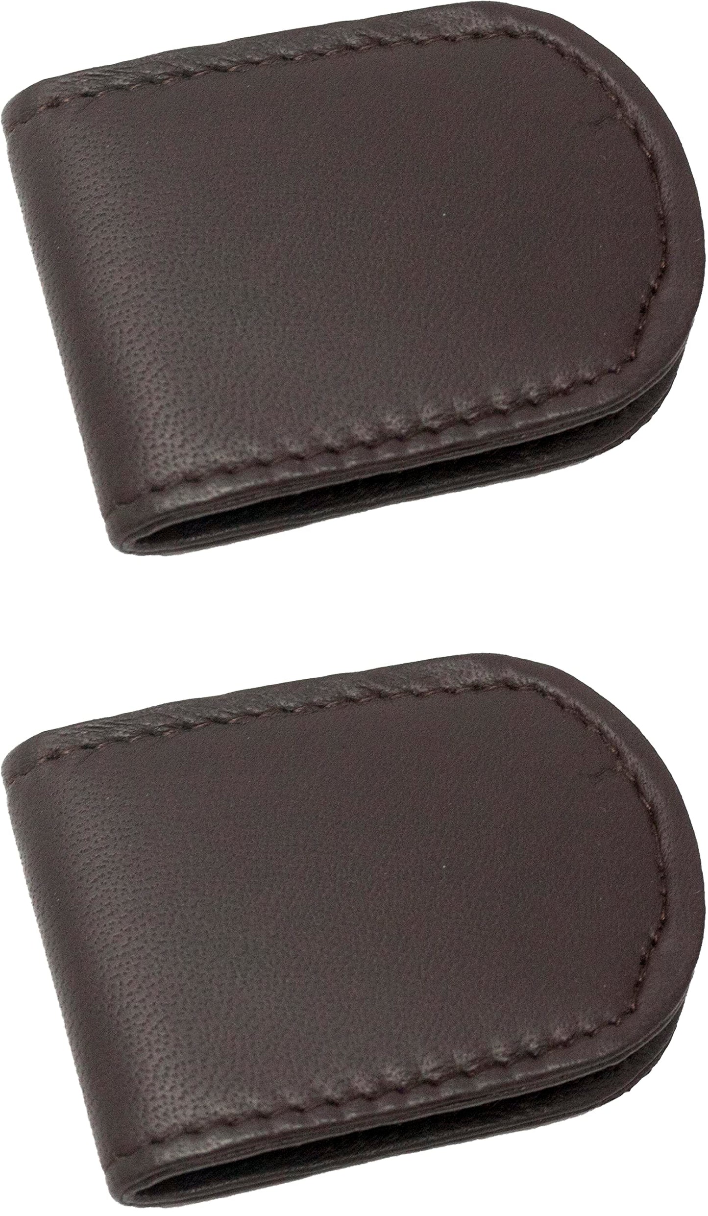 Set of 2 - Made in India Genuine Cowhide Slim Leather Magnetic Money Clip (Brown)