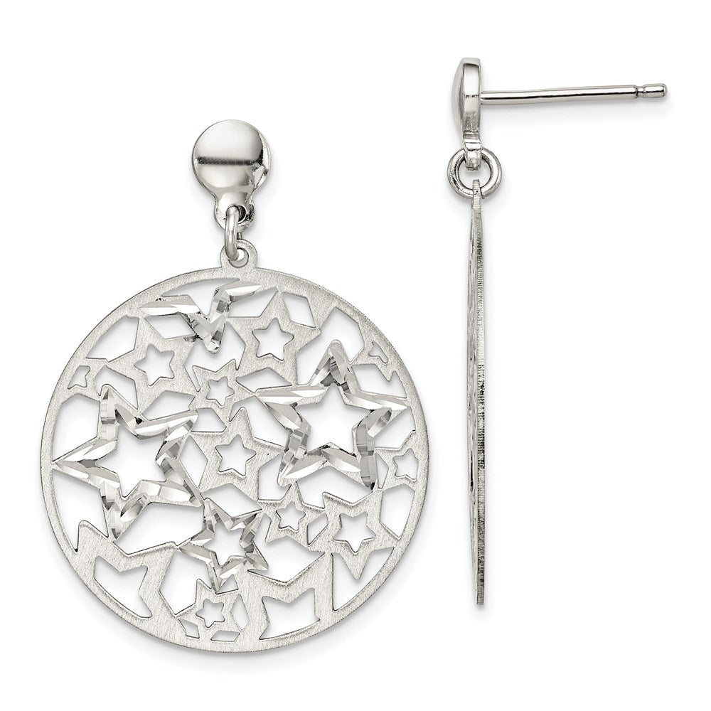 Sterling Silver Brushed Star Dangle Earrings