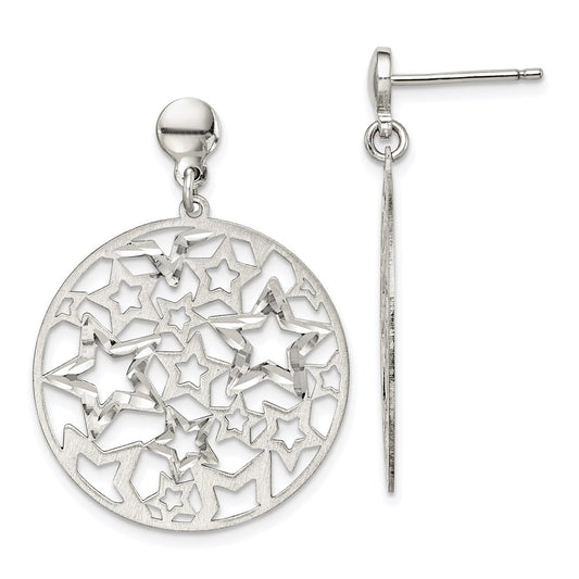 Sterling Silver Brushed Star Dangle Earrings