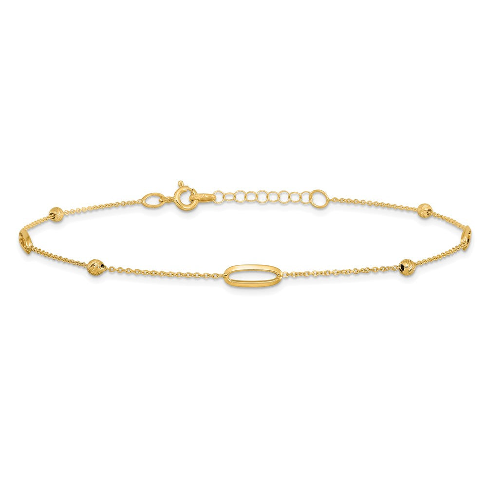 14K Polished Diamond-cut Beads with 1in. ext. Anklet
