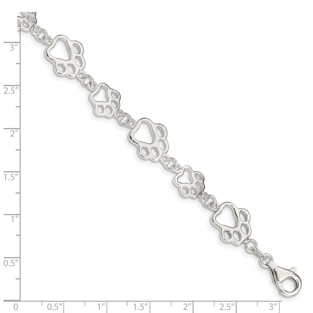 Sterling Silver Polished Paw Print Bracelet 7.5 inches