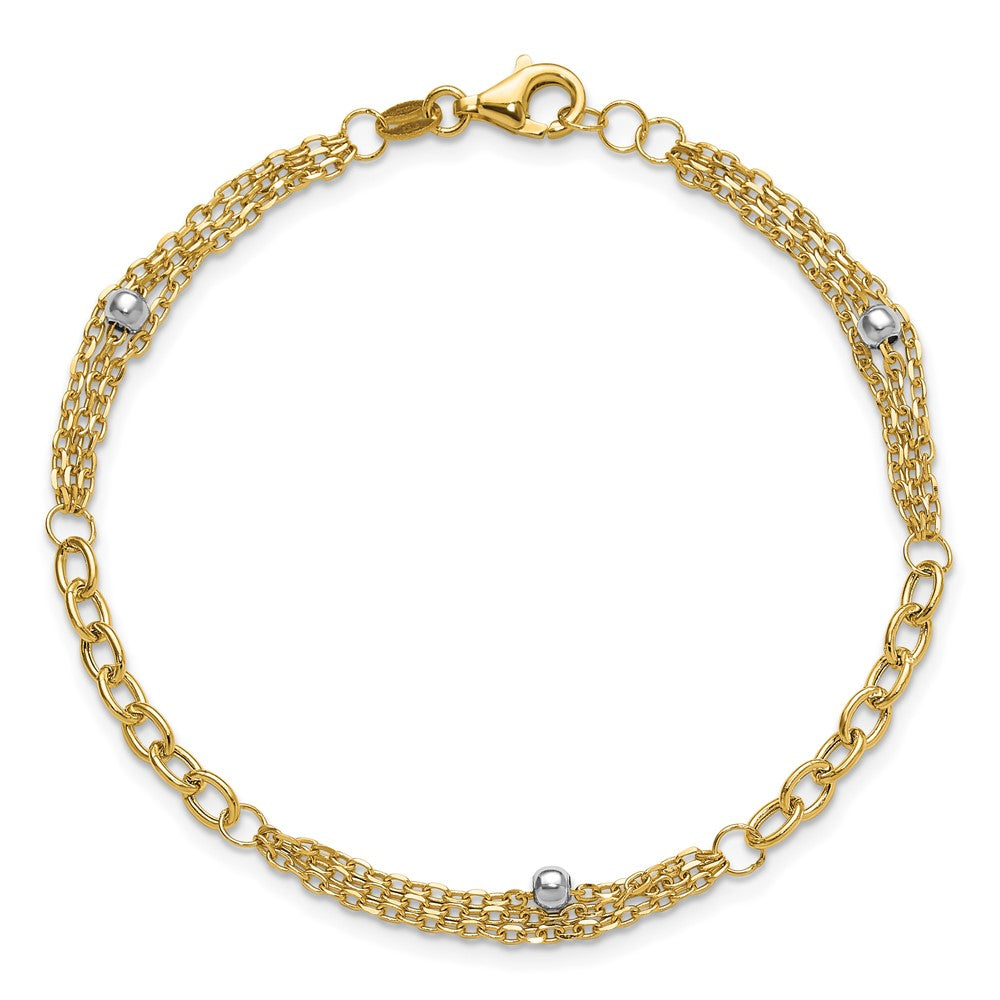 14K w/White Rhodium Fancy Link w/.25in ext. Bracelet 7.75  inches