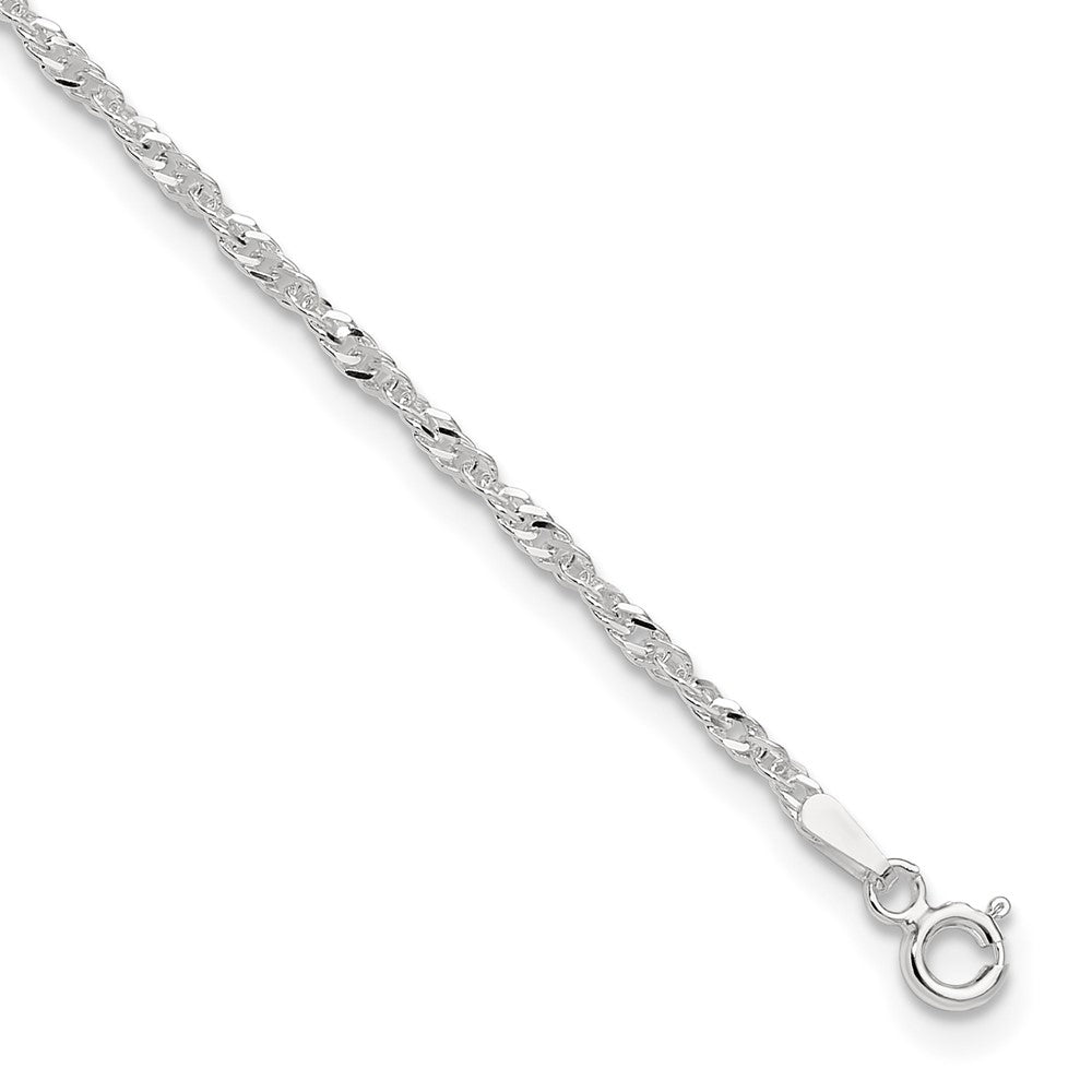 Sterling Silver 2mm Singapore 9in Plus 1in ext. Chain Anklet 9 inches