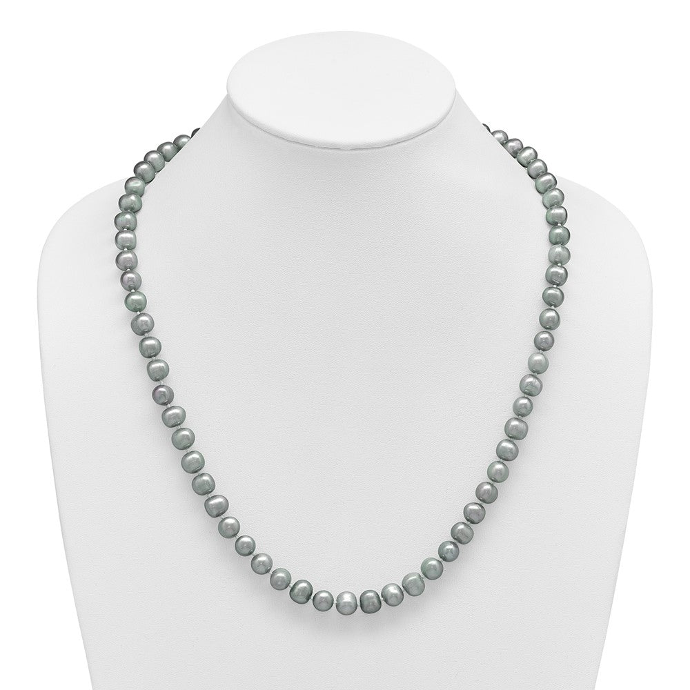 Sterling Silver Rhodium-plated 8-9mm Grey Near-Round Freshwater Cultured Pearl 24 inch Necklace 24 Inches