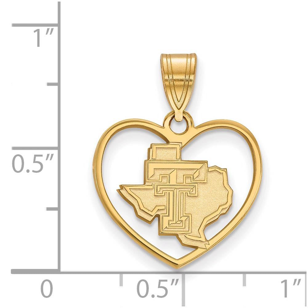 14k Gold Plated Silver Texas Tech U. Heart Pendant