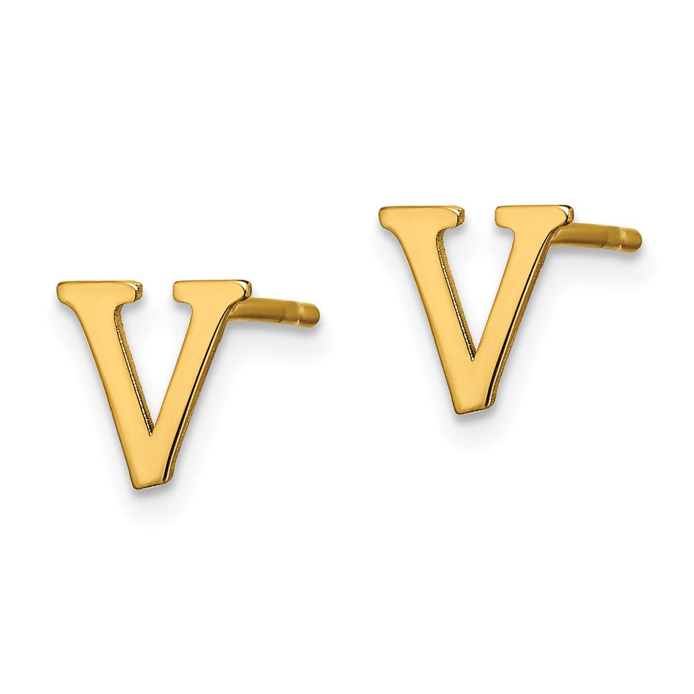 Sterling Silver Gold-plated Letter V Initial Post Earrings