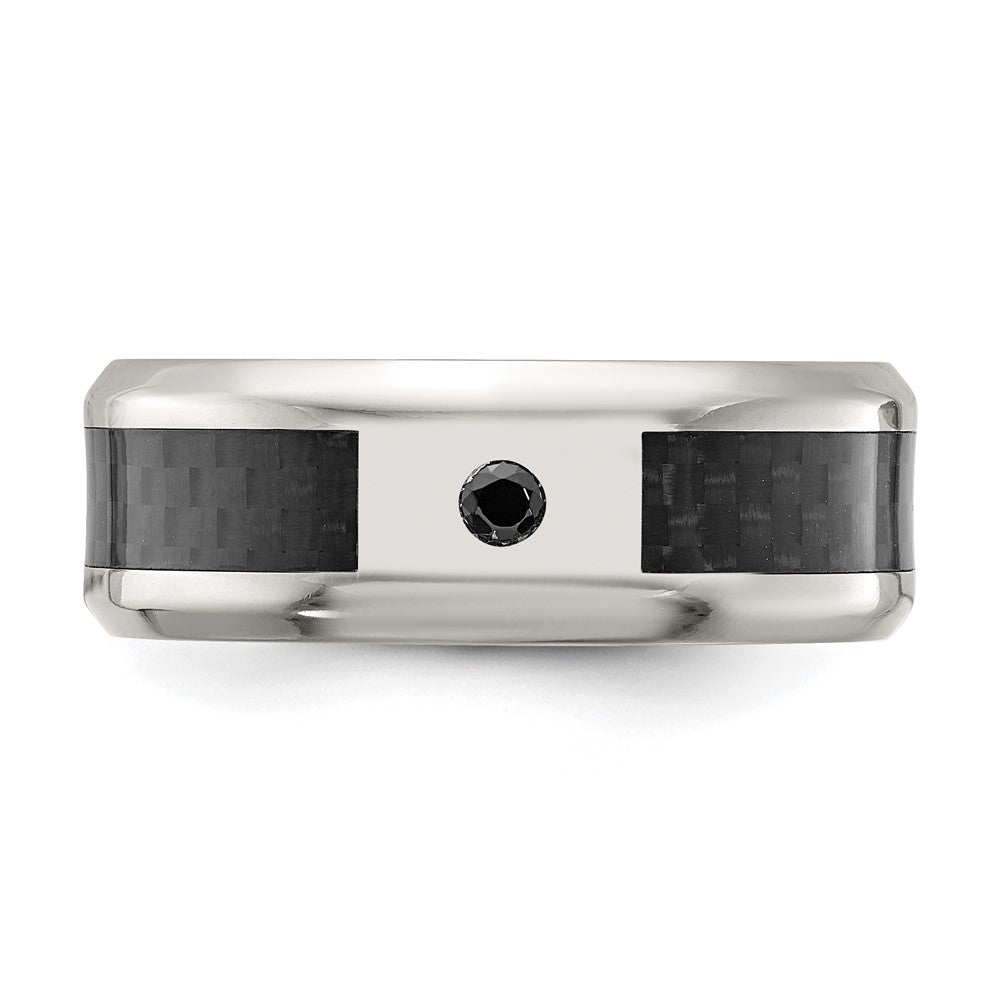 Titanium Polished with Black Carbon Fiber Inlay & CZ 8mm Band Size - 8.5