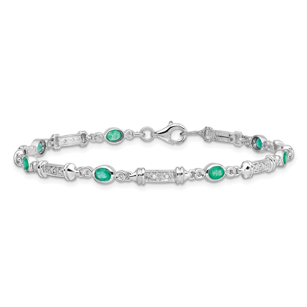 Sterling Silver Rhodium-plated Emerald and Diamond Bracelet 7 inches