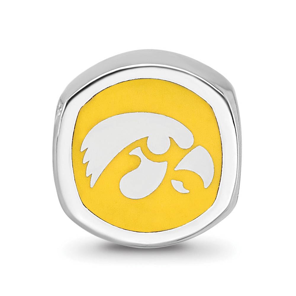 Sterling Silver Rhodium Plated U of Iowa Enamel Cushion Bead Charm