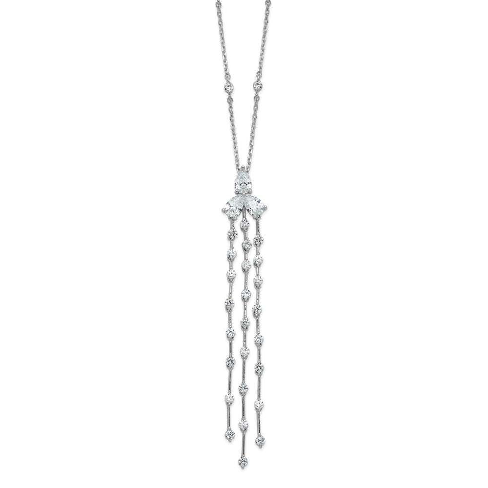Sterling Shimmer Sterling Silver Rhodium-plated CZ 38 Stone 10 Station with 3 Dangles 16 inch with 2 inch Extension Necklace 16 Inches
