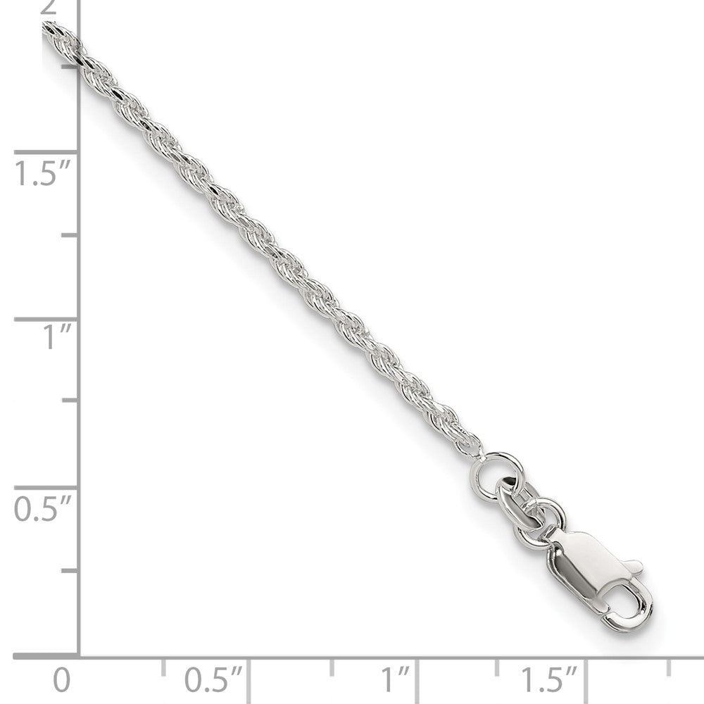 Sterling Silver Adjustable Diamond-Cut Rope 9in Plus 1in ext. Anklet 9 inches