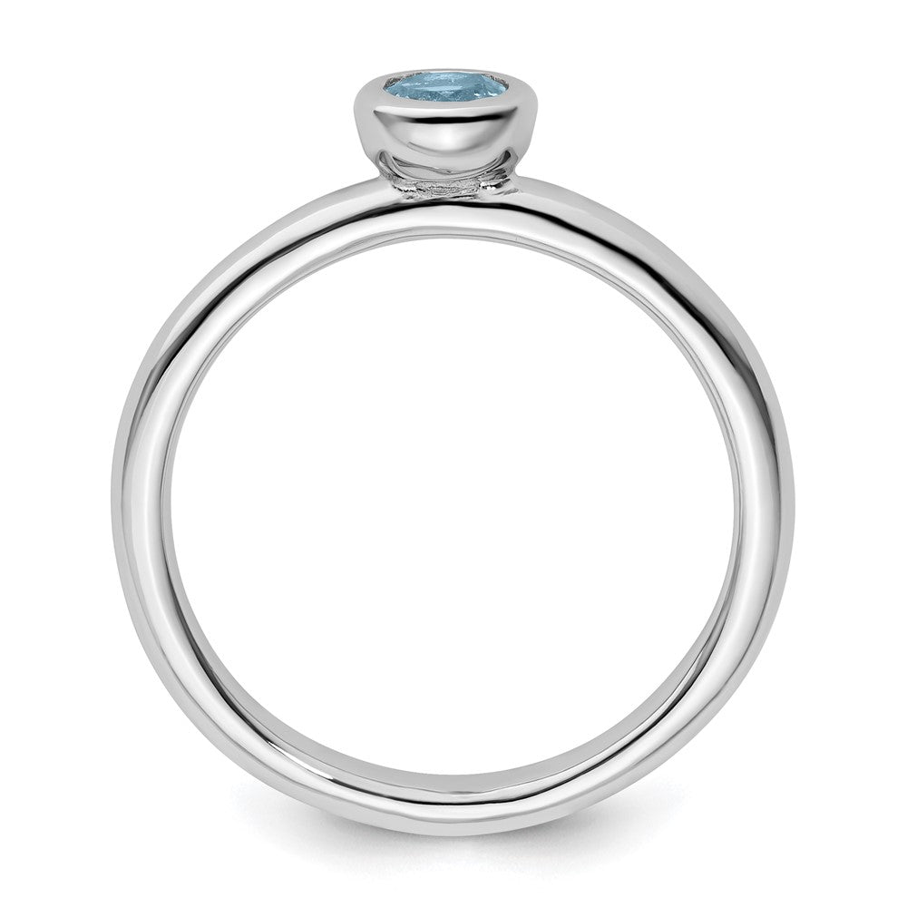 Sterling Silver Stackable Expressions Low 4mm Round Aquamarine Ring Size -8