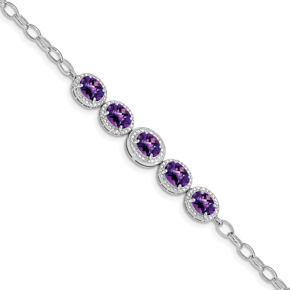 Sterling Silver Rhod-plat Amethyst Bracelet 8 inches