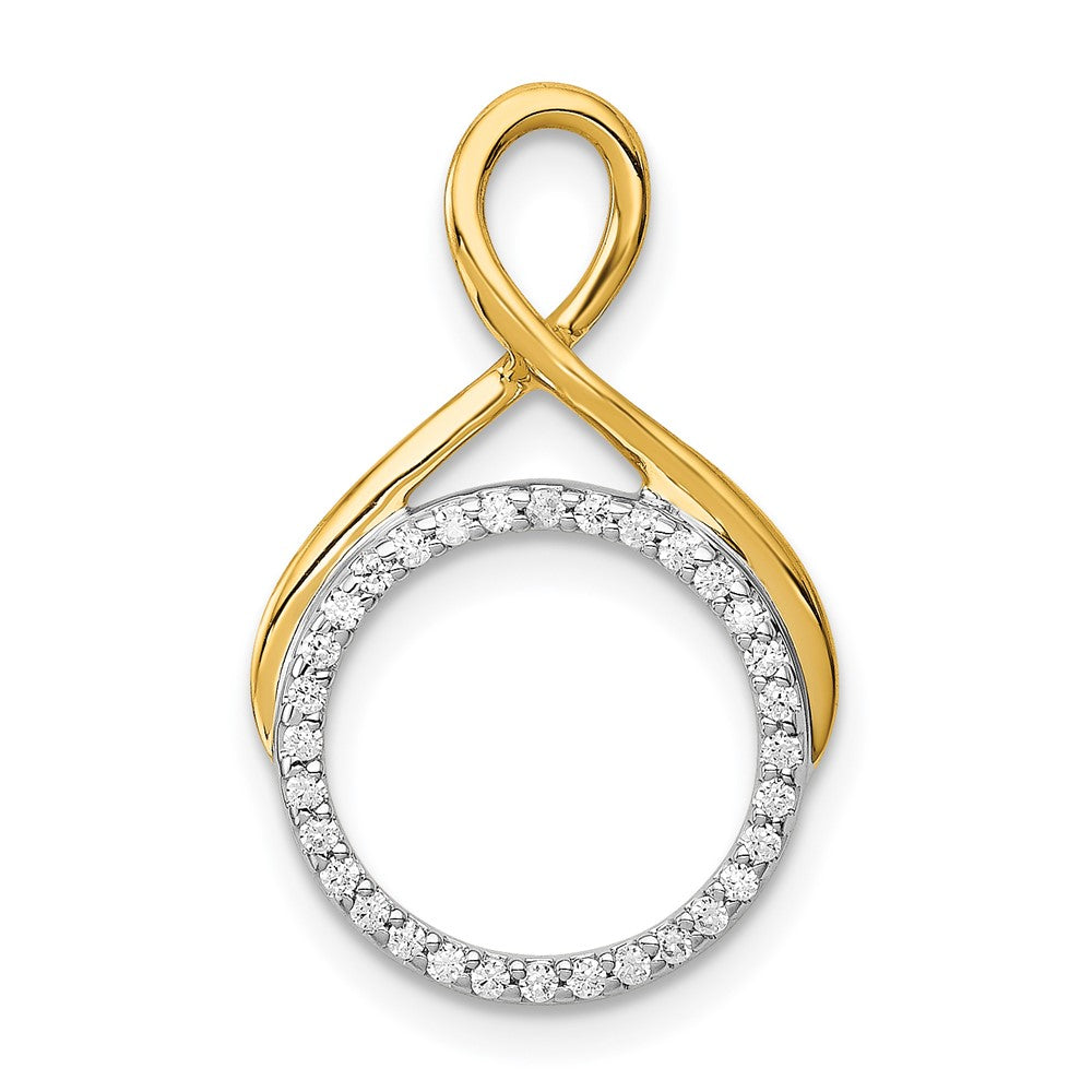 14k Two Tone 1/10 carat Lab Grown Diamond VS/SI+ G+ Fashion Circle Dangle Chain Slide Pendant