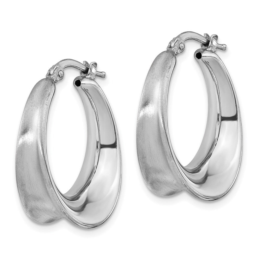 Sterling Silver Rhodium-plated Polished & Brushed Oval Hoop Earrin