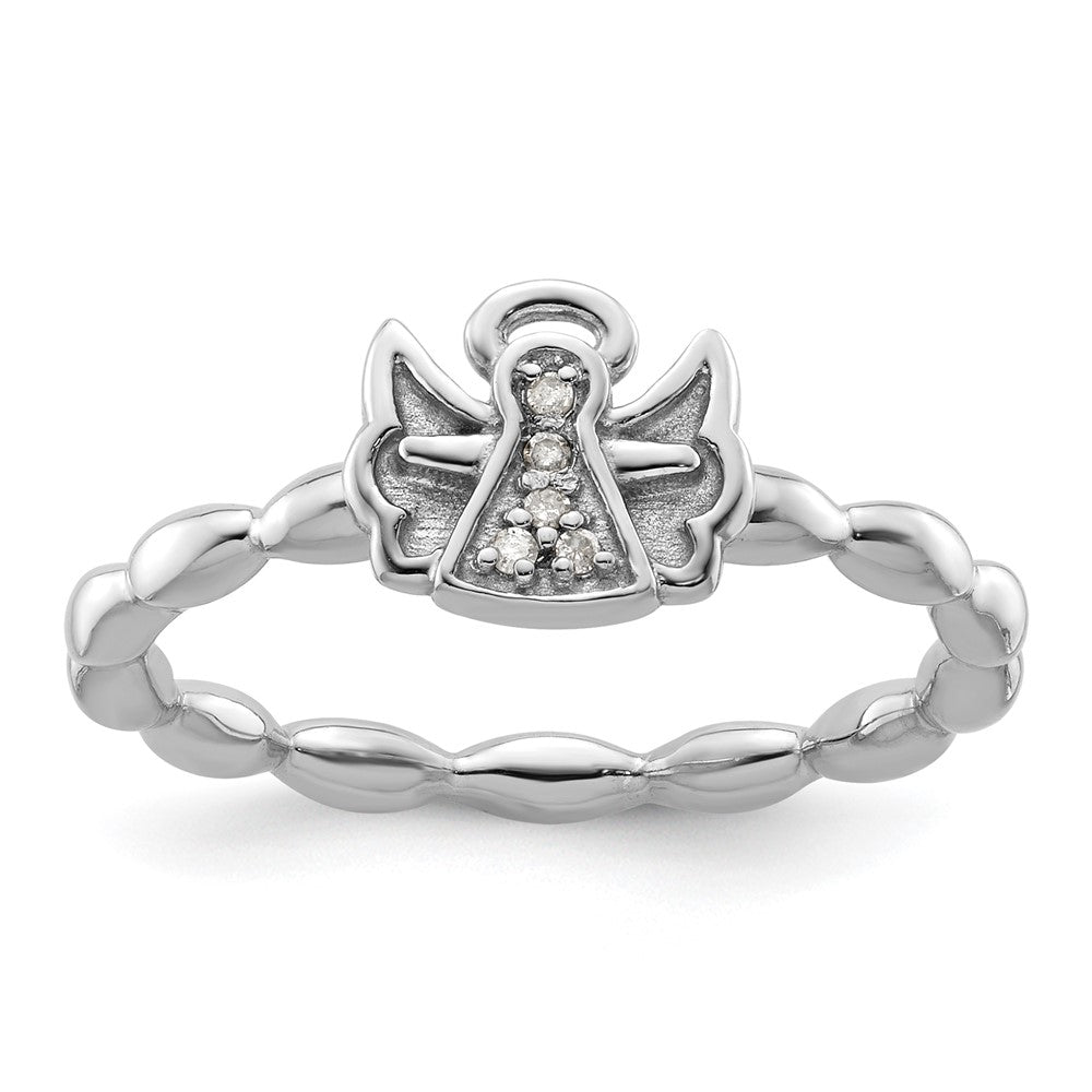 Sterling Silver Stackable Expressions Polished Diamond Angel w/halo Ring Size -7