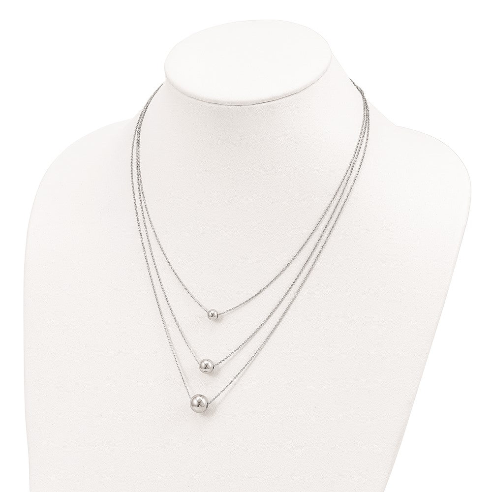 Sterling Silver Rhodium-plated 3-Strand w/2in ext. Polished Necklace 16 Inches