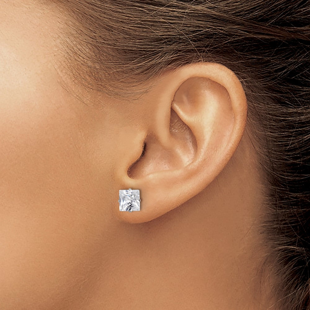 Stainless Steel Polished 7mm Square CZ Stud Post Earrings