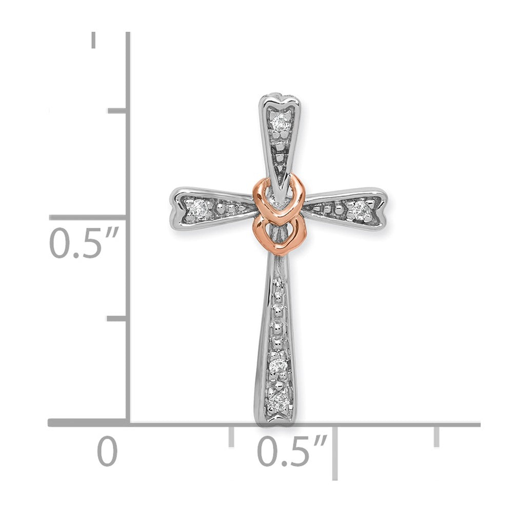 10k White Gold and Rose Plating Diamond Cross Pendant