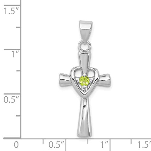 Sterling Silver Rhodium-platedPeridot Heart Cross Pendant