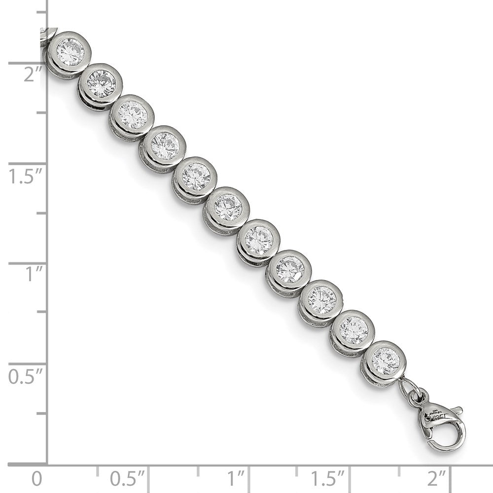 Stainless Steel Polished w/CZ 7in w/1in ext. Tennis Bracelet 7 inches