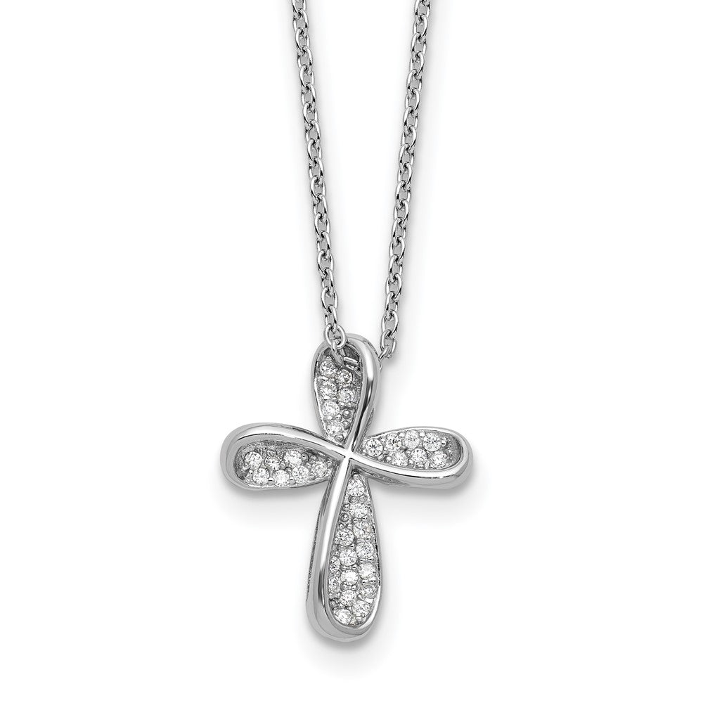 Cheryl M Sterling Silver Rhodium-plated Polished CZ Cross with 2 Inch Extension Necklace 18 Inches