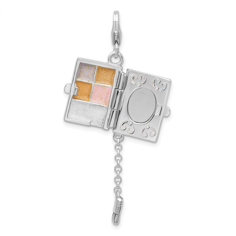 Amore La Vita Sterling Silver Rhodium-plated Polished 3-D Moveable Enameled Eyeshadow Compact Charm with Fancy Lobster Clasp