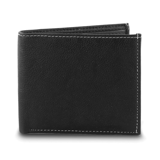 Black Vegan Leather 7-Slot Bi-Fold Wallet with Top Flap and 2 ID Windows