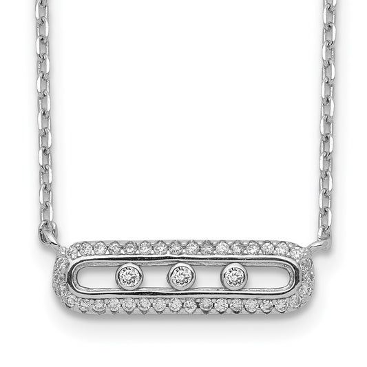 Sterling Silver Rhodium-plated CZ Bar w/ 2in ext. Necklace 16.5 Inches