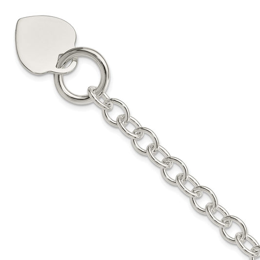 Sterling Silver Engraveable Heart Disc Toggle Bracelet 7.75 inches