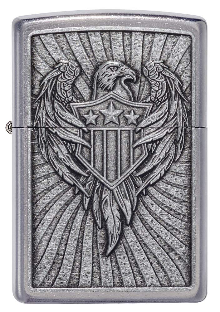 Zippo Eagle Shield Emblem Design Street Chrome Pocket Lighter