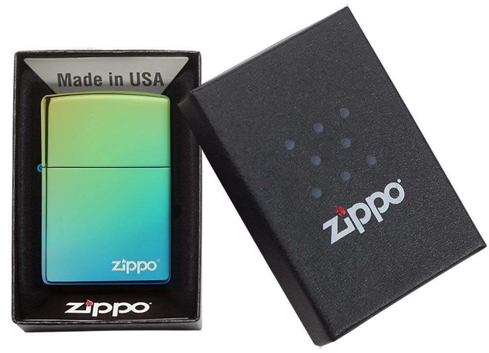 Zippo High Polish Teal Zippo Logo Pocket Lighter