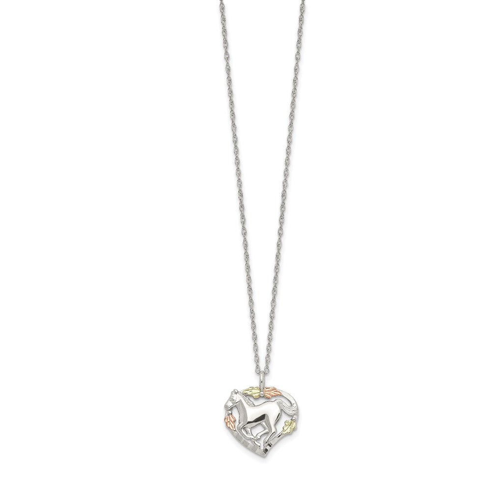 Landstrom's Mt. Rushmore Black Hills Sterling Silver 12K Gold Accents Horse Within Heart 18 inch Spring Ring Clasp Necklace 18 Inches
