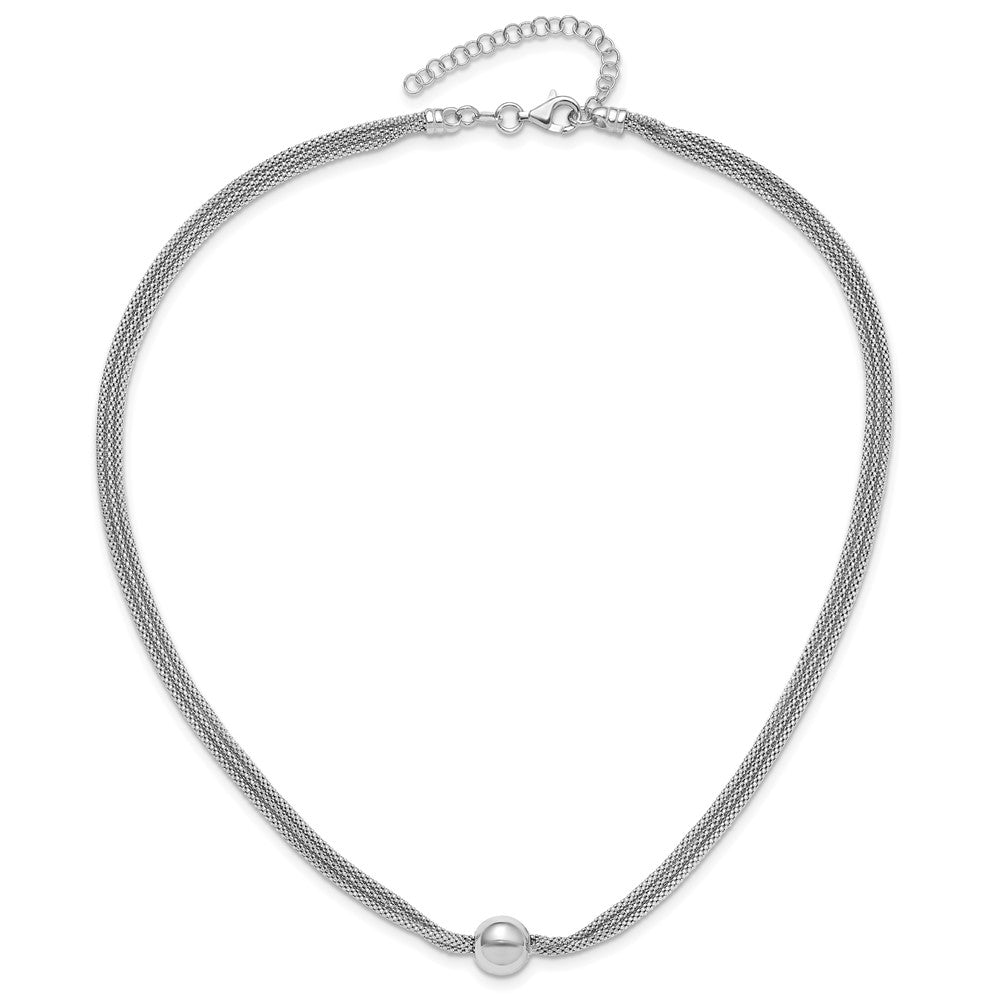 Sterling Silver RH-plt Polished 3-Strand Bead w/2in ext. Necklace