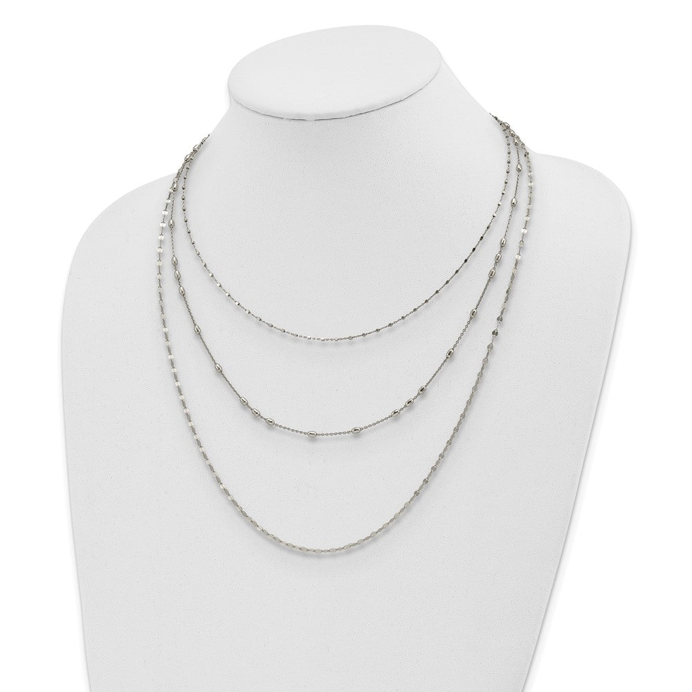 Sterling Silver Rhodium-plated Beaded Layered with 2in .ext Necklace 15.5 Inches