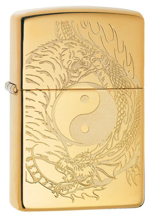 Zippo Tiger and Dragon Design High Polish Brass Pocket Lighter
