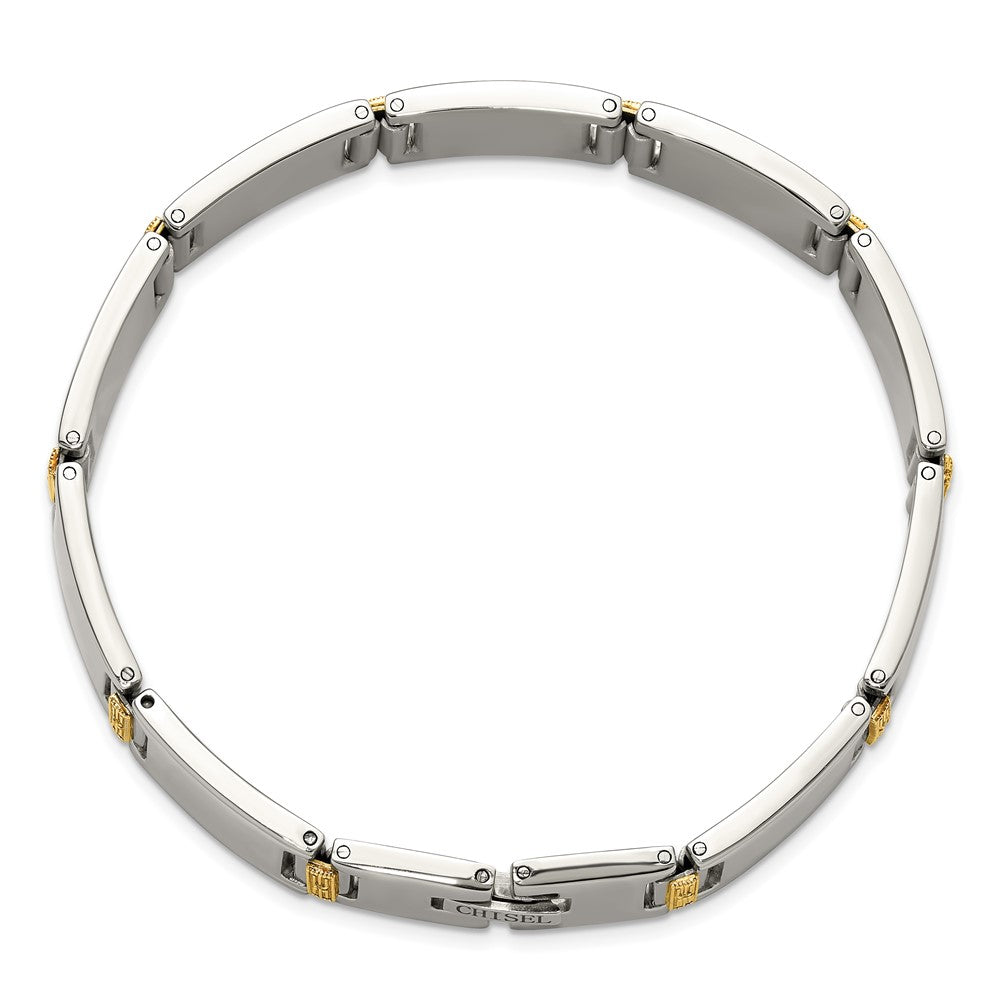 Chisel Stainless Steel Polished with 14K Gold Accent and 1/10ct. Diamond 8.5 inch Link Bracelet 8.5 inches